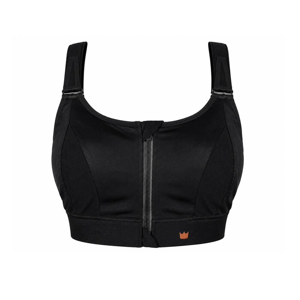 SHEFIT Ultimate Sports Bra 4 Luxe Black High Impact Zip Front 46-50" + Bag